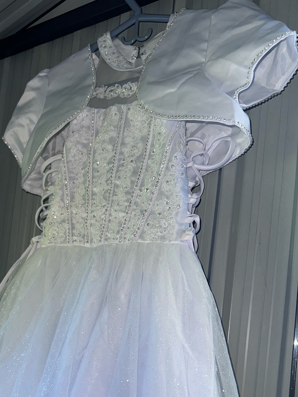 White Sparkle Pageant Dress with Bolero for Kids